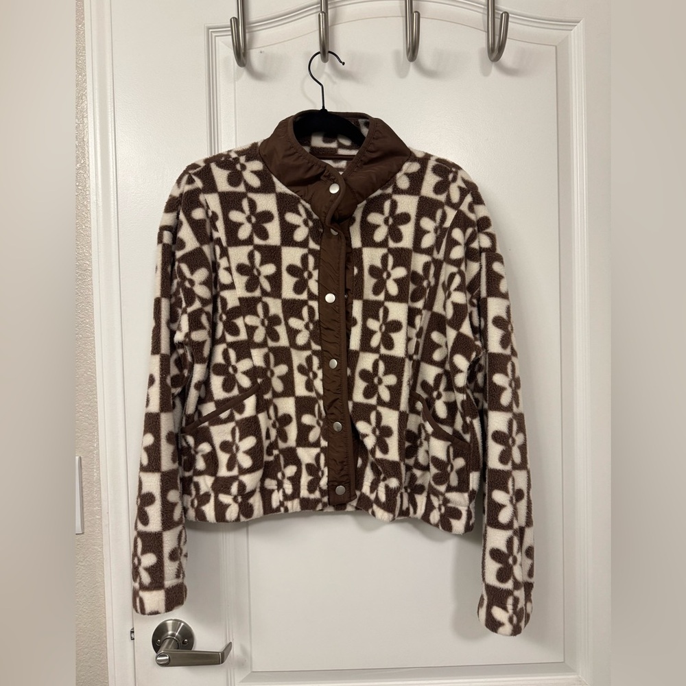Thread & Supply Brown and Cream Floral Teddy Jacket
